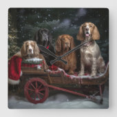 Cocker Spaniel Sneeuwslee Kerstdecoratie Vierkante Klok (Voorkant)