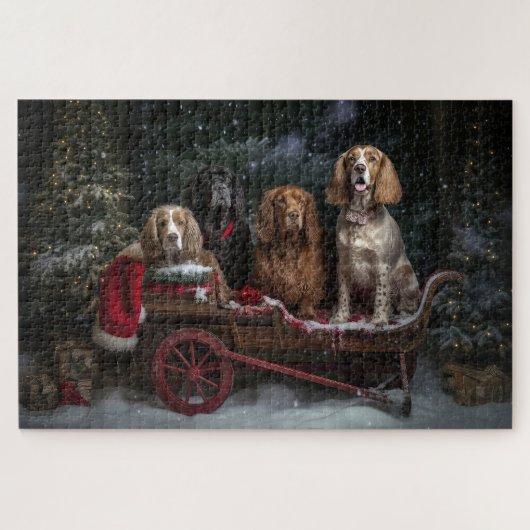 Cocker Spaniel Sneeuwwagen Kerstmis Decoratie  Legpuzzel (Horizontaal)