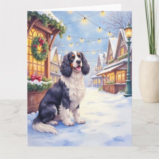 Cocker Spaniel Snowy Village Christmas Art Kaart (Voorkant)