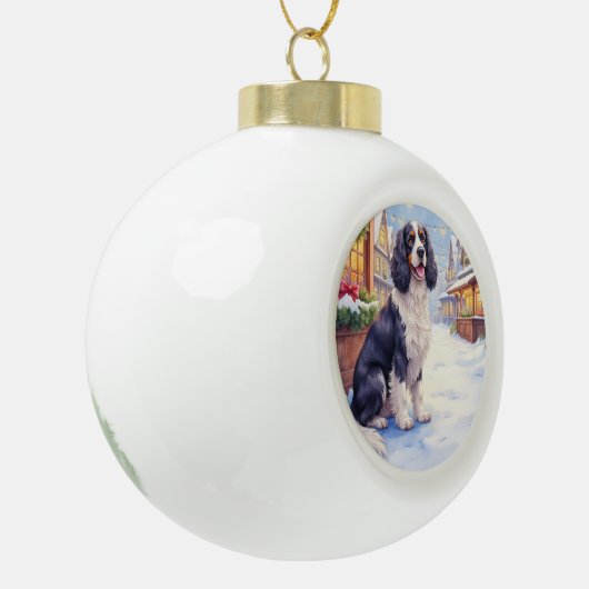 Cocker Spaniel Snowy Village Christmas Art Keramische Bal Ornament (Links)