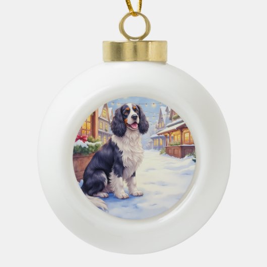 Cocker Spaniel Snowy Village Christmas Art Keramische Bal Ornament (Voorkant)