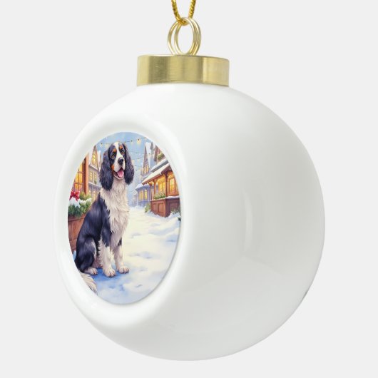 Cocker Spaniel Snowy Village Christmas Art Keramische Bal Ornament (Rechts)