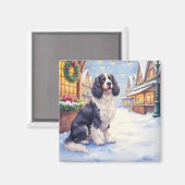 Cocker Spaniel Snowy Village Christmas Art Magneet (Voorkant / Achterkant)