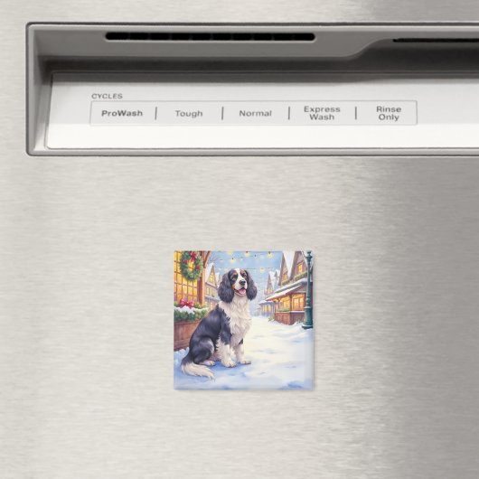 Cocker Spaniel Snowy Village Christmas Art Magneet (Insitu (Vaatwasser))