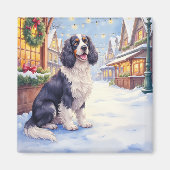 Cocker Spaniel Snowy Village Christmas Art Magneet (Voorkant)