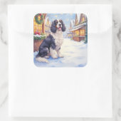 Cocker Spaniel Snowy Village Christmas Art Vierkante Sticker (Tas)