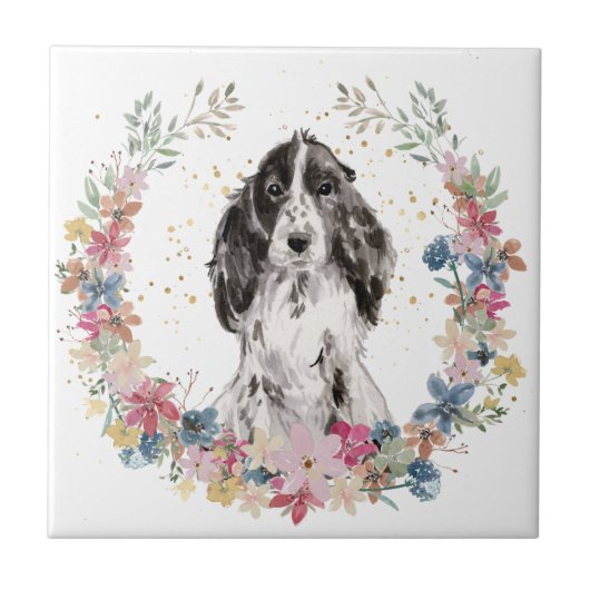Cocker Spaniel Spring Flowers Wreater Tegeltje (Voorkant)