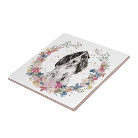 Cocker Spaniel Spring Flowers Wreater Tegeltje (Zijkant)