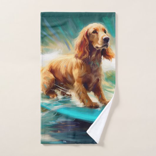 Cocker Spaniel Strand Surfen Schilderij Bad Handdoek (Handdoek)