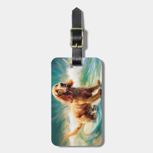 Cocker Spaniel Strand Surfen Schilderij Bagagelabel (Voorkant verticaal)