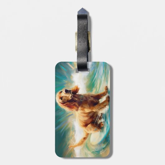 Cocker Spaniel Strand Surfen Schilderij Bagagelabel (Achterkant verticaal)