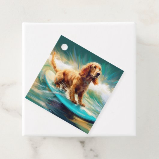 Cocker Spaniel Strand Surfen Schilderij Bedankjes Labels (In situ)