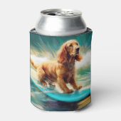 Cocker Spaniel Strand Surfen Schilderij Blikjeskoeler (Blikje Voorkant)