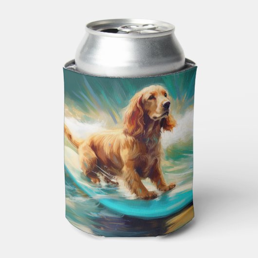 Cocker Spaniel Strand Surfen Schilderij Blikjeskoeler (Blikje Voorkant)