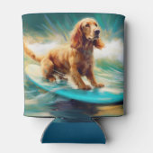 Cocker Spaniel Strand Surfen Schilderij Blikjeskoeler (Achterkant)