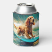 Cocker Spaniel Strand Surfen Schilderij Blikjeskoeler (Blikje Achterkant)