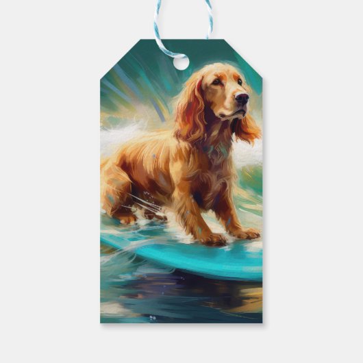 Cocker Spaniel Strand Surfen Schilderij Cadeaulabel (Achterkant)