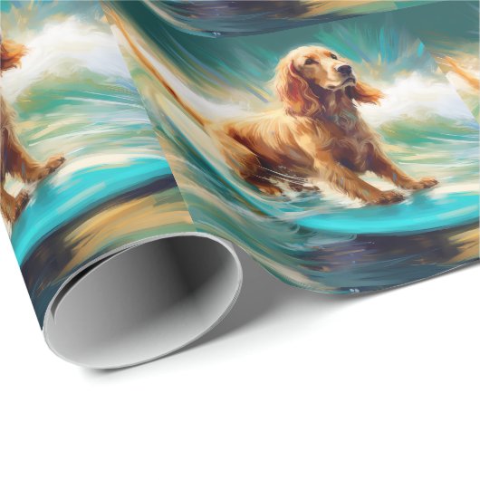 Cocker Spaniel Strand Surfen Schilderij Cadeaupapier (Rol Hoek)