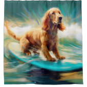 Cocker Spaniel Strand Surfen Schilderij Douchegordijn (Voorkant)