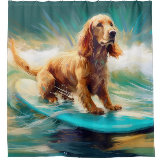 Cocker Spaniel Strand Surfen Schilderij Douchegordijn (Voorkant)