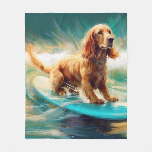 Cocker Spaniel Strand Surfen Schilderij Fleece Deken (Voorkant)