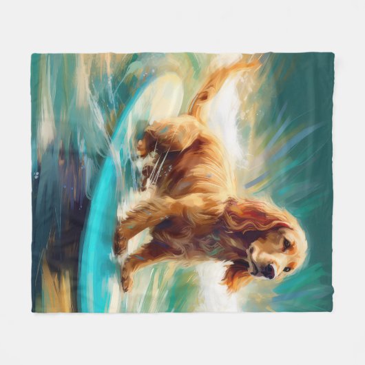 Cocker Spaniel Strand Surfen Schilderij Fleece Deken (Voorkant (Horizontaal))