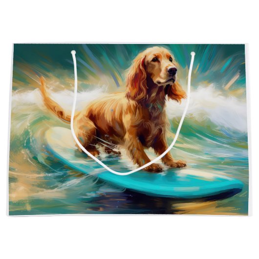 Cocker Spaniel Strand Surfen Schilderij Groot Cadeauzakje (Voorkant)