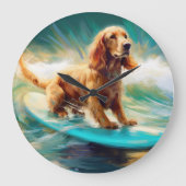 Cocker Spaniel Strand Surfen Schilderij Grote Klok (Voorkant)
