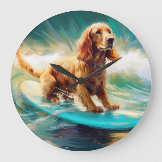 Cocker Spaniel Strand Surfen Schilderij Grote Klok (Voorkant)