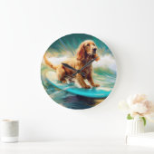 Cocker Spaniel Strand Surfen Schilderij Grote Klok (Huis)