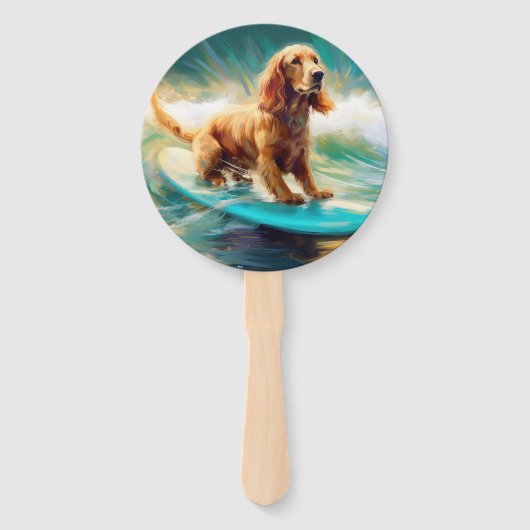 Cocker Spaniel Strand Surfen Schilderij Handwaaier (Achterkant)