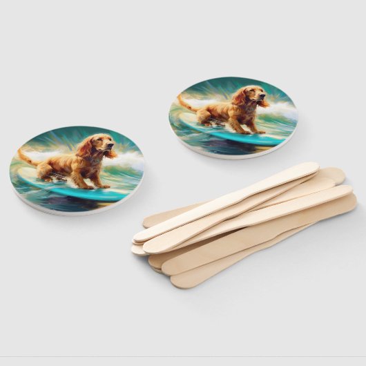 Cocker Spaniel Strand Surfen Schilderij Handwaaier (Niet-gemonteerd)