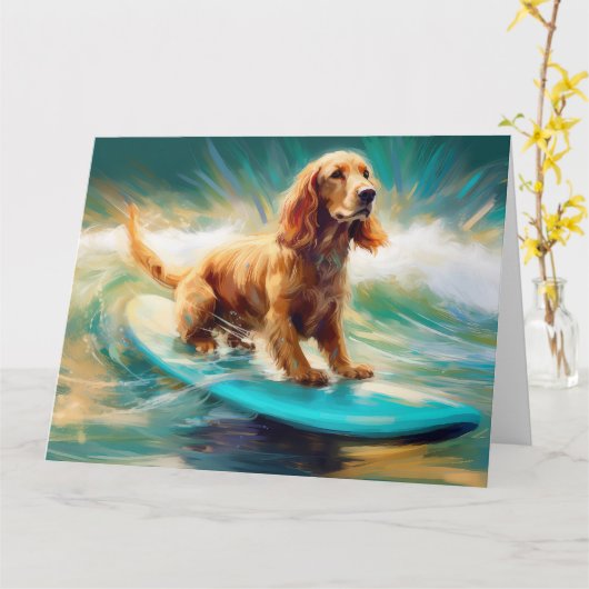 Cocker Spaniel Strand Surfen Schilderij Kaart (Gele Bloem)