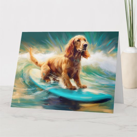 Cocker Spaniel Strand Surfen Schilderij Kaart (Voorkant)