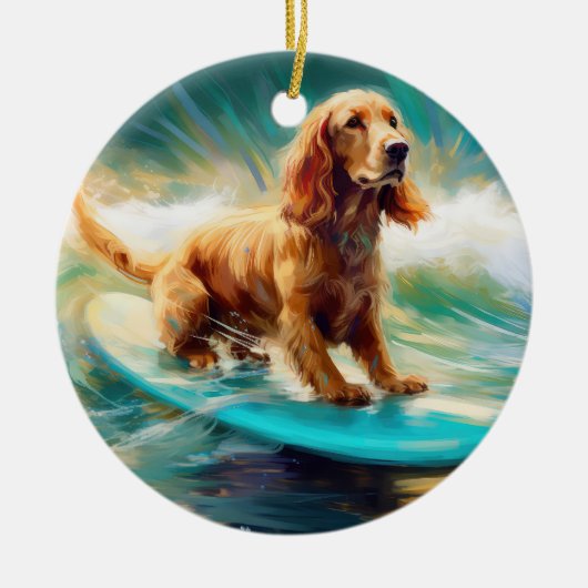 Cocker Spaniel Strand Surfen Schilderij Keramisch Ornament (Voorkant)