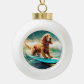 Cocker Spaniel Strand Surfen Schilderij Keramische Bal Ornament (Voorkant)