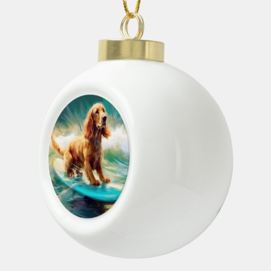 Cocker Spaniel Strand Surfen Schilderij Keramische Bal Ornament (Rechts)