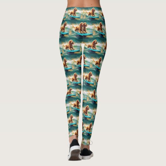 Cocker Spaniel Strand Surfen Schilderij Leggings (Achterkant)