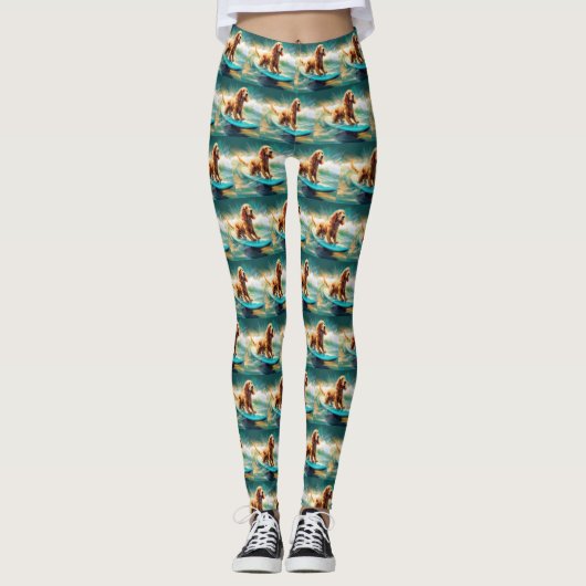 Cocker Spaniel Strand Surfen Schilderij Leggings (Voorkant)