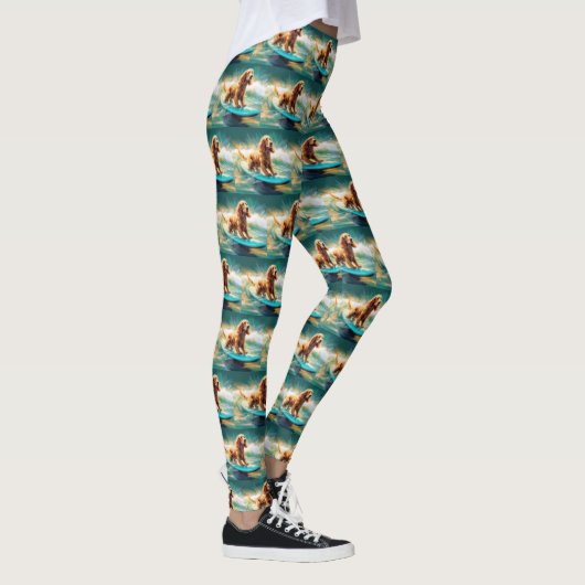 Cocker Spaniel Strand Surfen Schilderij Leggings (Rechts)