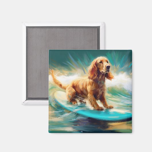 Cocker Spaniel Strand Surfen Schilderij Magneet (Voorkant / Achterkant)