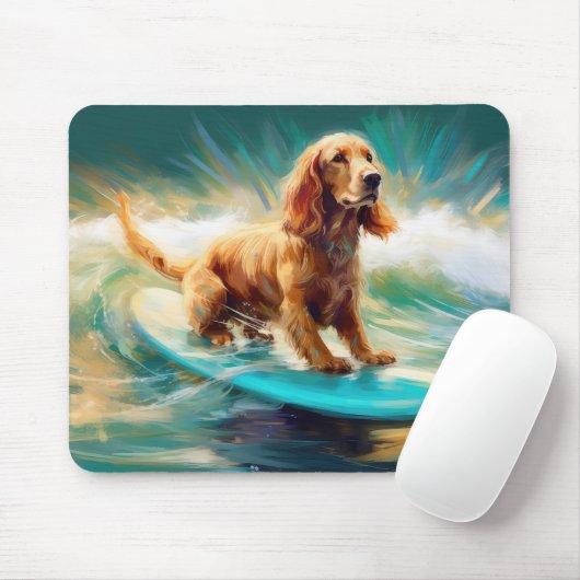 Cocker Spaniel Strand Surfen Schilderij Muismat (Met muis)