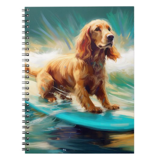Cocker Spaniel Strand Surfen Schilderij Notitieboek (Voorkant)