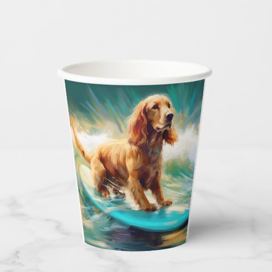 Cocker Spaniel Strand Surfen Schilderij Papieren Bekers (Voorkant)