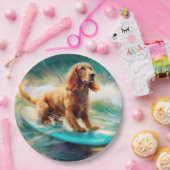 Cocker Spaniel Strand Surfen Schilderij Papieren Bordje (Feest)