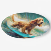 Cocker Spaniel Strand Surfen Schilderij Papieren Bordje (Gekanteld)