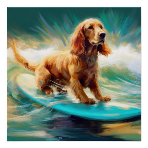 Cocker Spaniel Strand Surfen Schilderij Perfect Poster