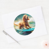 Cocker Spaniel Strand Surfen Schilderij Ronde Sticker (Envelop)