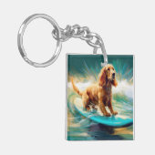 Cocker Spaniel Strand Surfen Schilderij Sleutelhanger (Voorkant Links)
