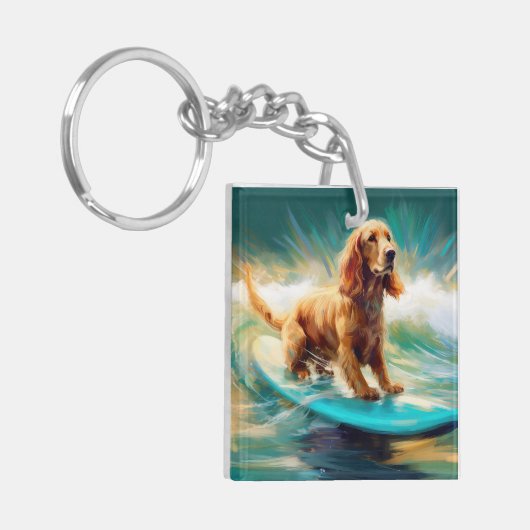 Cocker Spaniel Strand Surfen Schilderij Sleutelhanger (Voorkant Links)